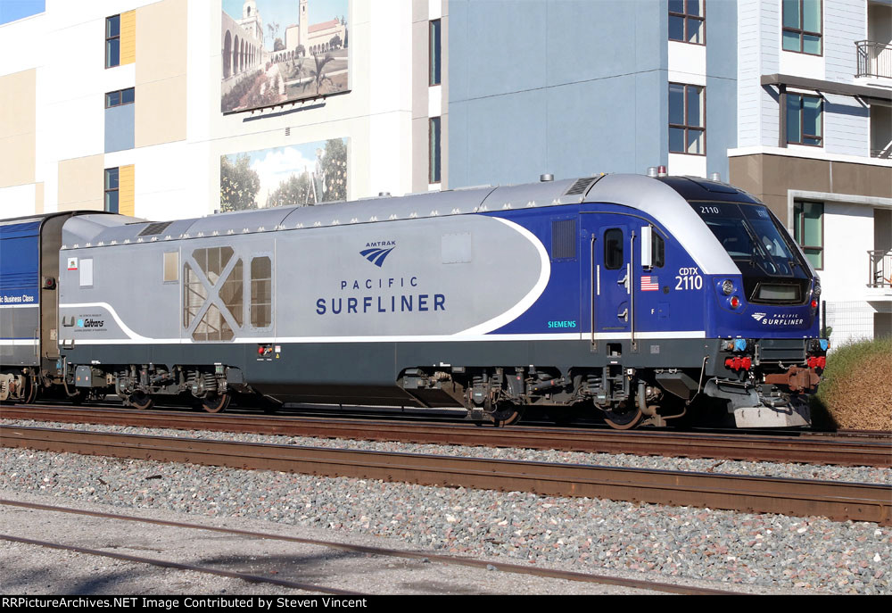 Caltrans SC44 CDTX #2110 pushes Amtrak train #565 toward LA